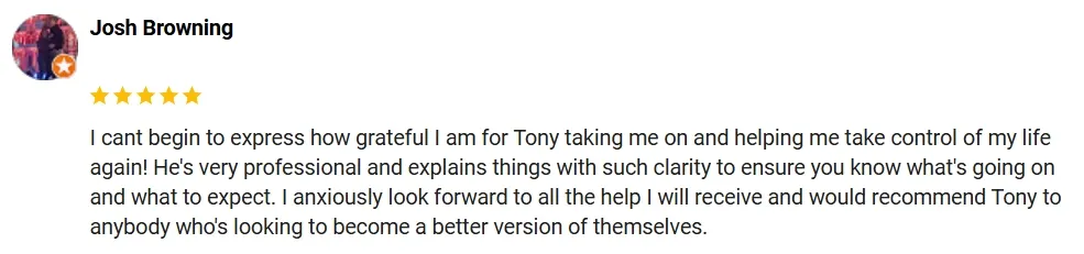 A 5-star Google review of Ohio Men's Health praising new control over their life